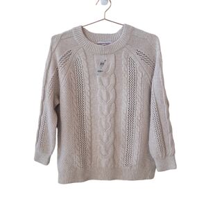 AND NOW THIS Almond Trendy Mixed Knit Open Cable Knit Crewneck Sweater Size 1X